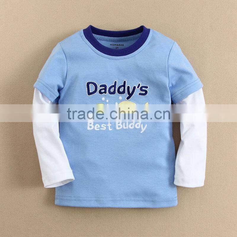 custom made high quality 100% combed cotton knitted children boys' long sleeve t shirts with embroidery logo