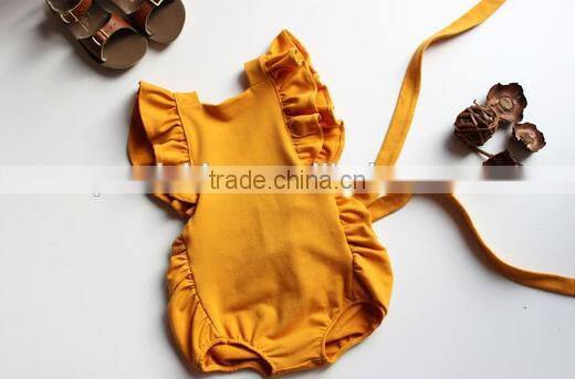 Toddler Girl Cotton Flutter Sleeves Romper Mustard Yellow Baby One Piece Clothes