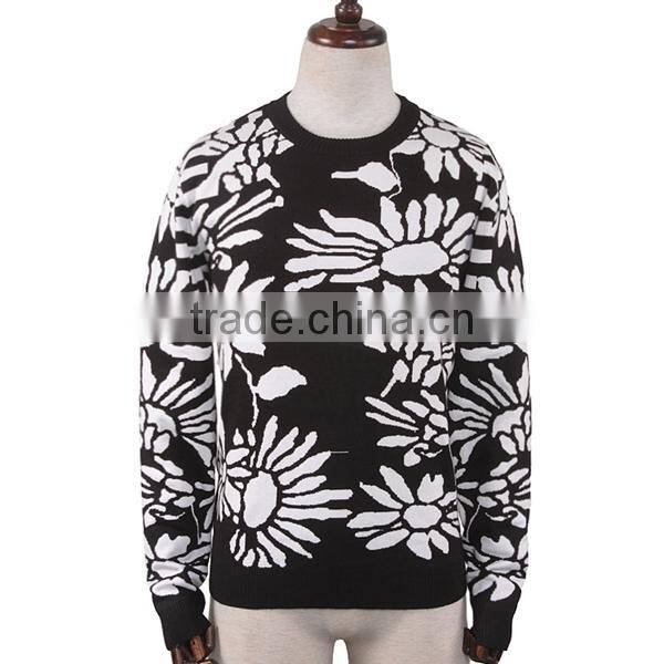 Jacquard allover flower patterns crew neck men pullover sweater