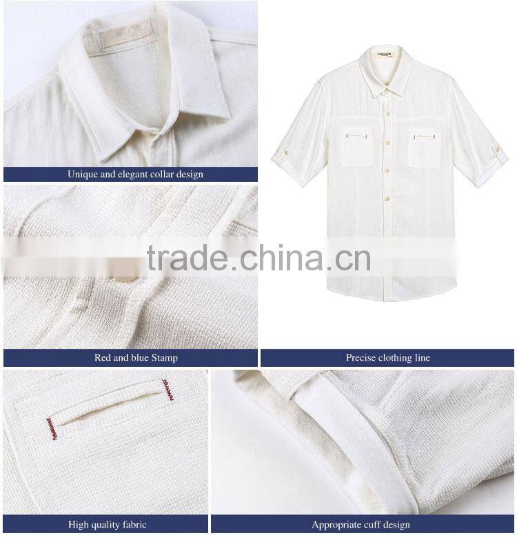 2015 New Stylish England Style Tops For Solid White Linen Leisure Shirt