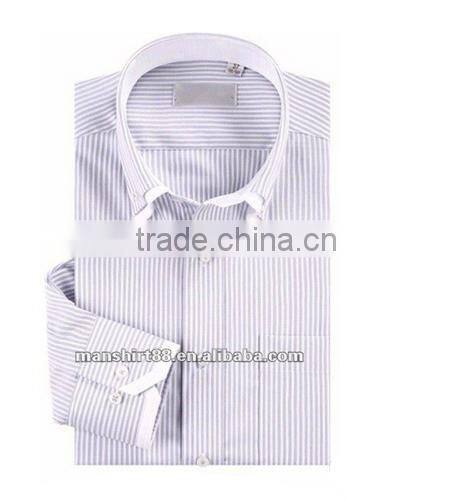 Exclusive style Yarn dyed Blue Stripes 100% Natural Cotton men's dress shirt with Double Collar&Cuff