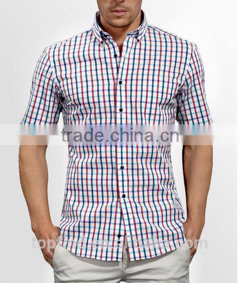 2016 new design fashionable style slim fit plaids short shirts for men