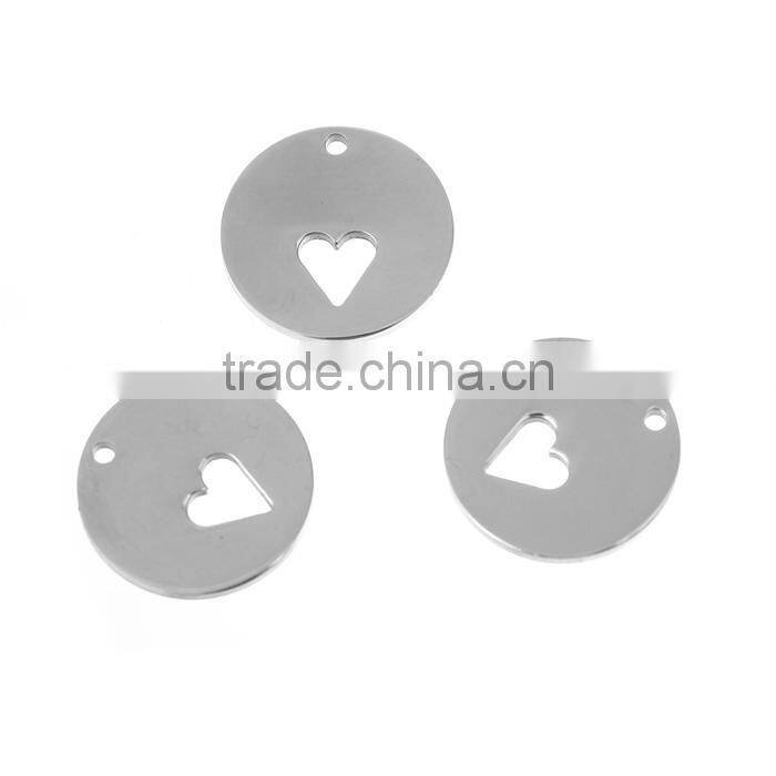 Stainless Steel Cut Out Charms Round Silver Tone Heart