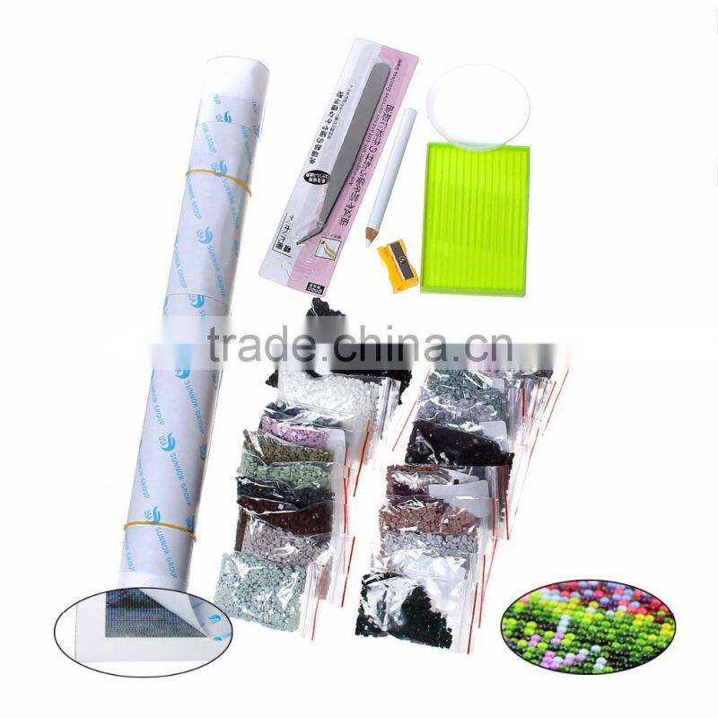 Square White Horse Pattern Cotton Embroidery Rhinestone DIY Kit Diamond Painting