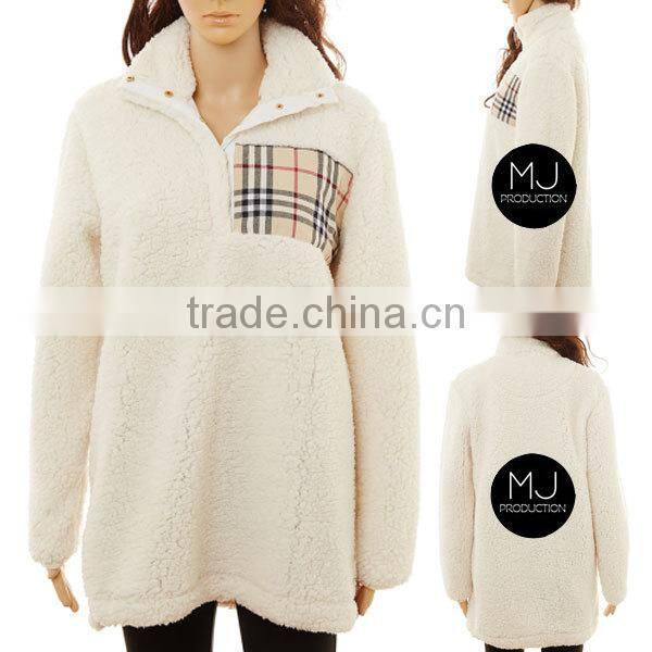 FACTORY wholesale plaid patch fleece sweatshirt