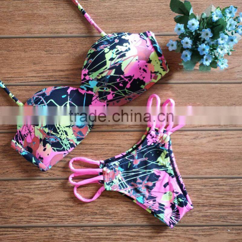 white lace halter printed swimwear bikini/yzh fancy bikini swimwear/ fancy bikini set swimwear beachwear