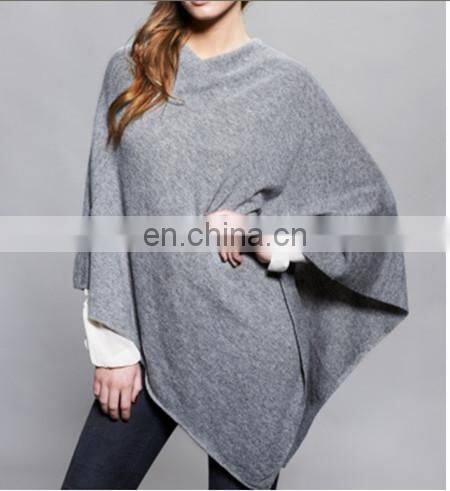Sharrefun fashion popular style 12GG plain knit ladies cashmere ponchos with button