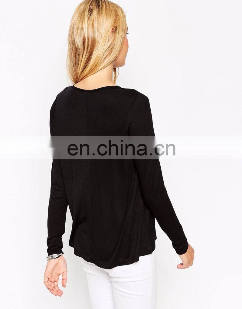 Euro style causal long sleeves ladies blouse designs in black color