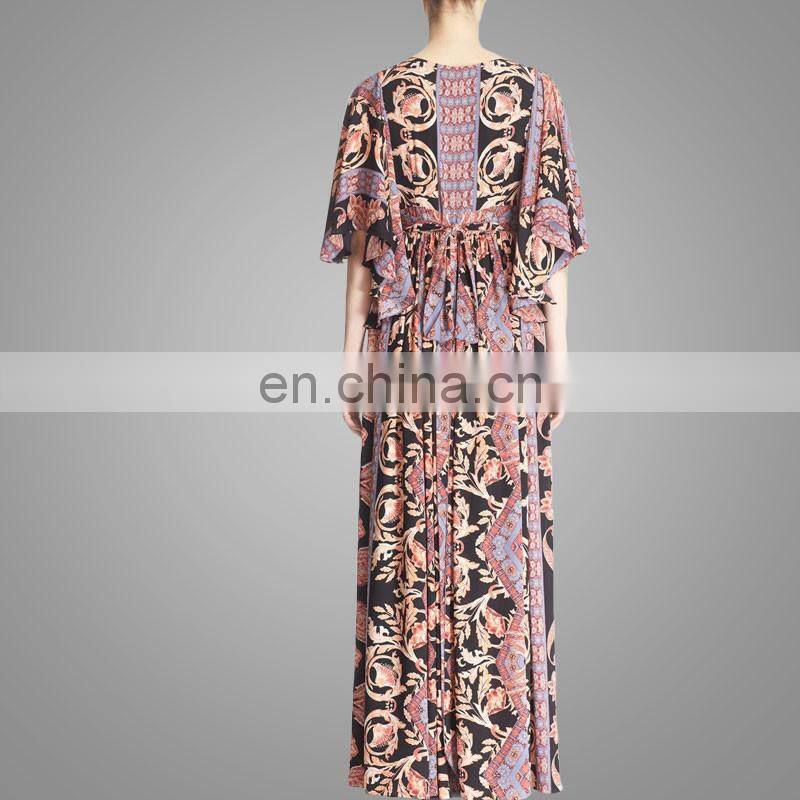 V neck african printed chiffon maxi dress 2016 new style women plus size dresses