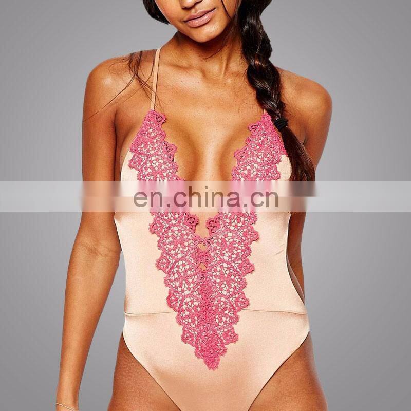 Wholesale Products Girl Embroidered Sexy swimming Wear Deep V-neck Swimsuit Backless Beachwear Cross Bandage Apparel