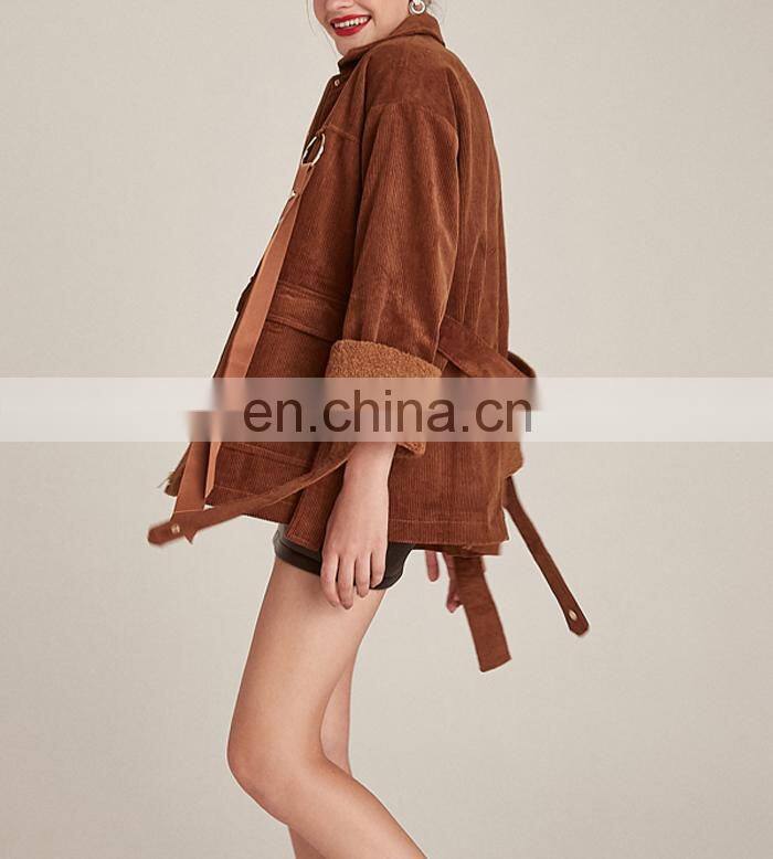 Hot Sale Fashion Women Corduroy Windbreaker Jacket Coat