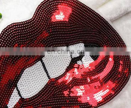 Embroidered Patches Lip / Lipstick Iron On Patch Sewing On Sequins