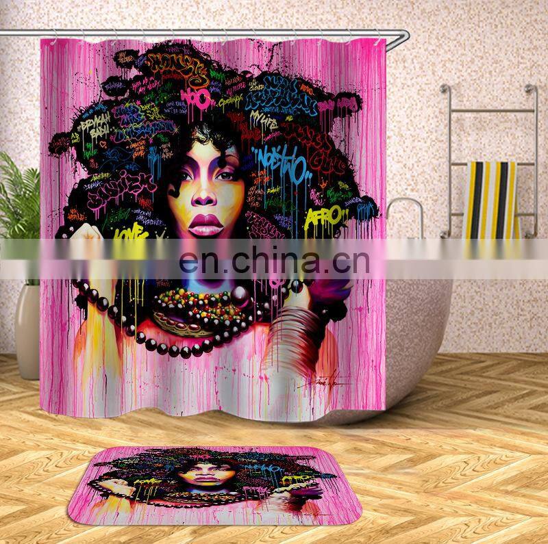 Cheap Black Woman Shower Curtain With Hook, African American Hot Sell African Women Shower Curtain