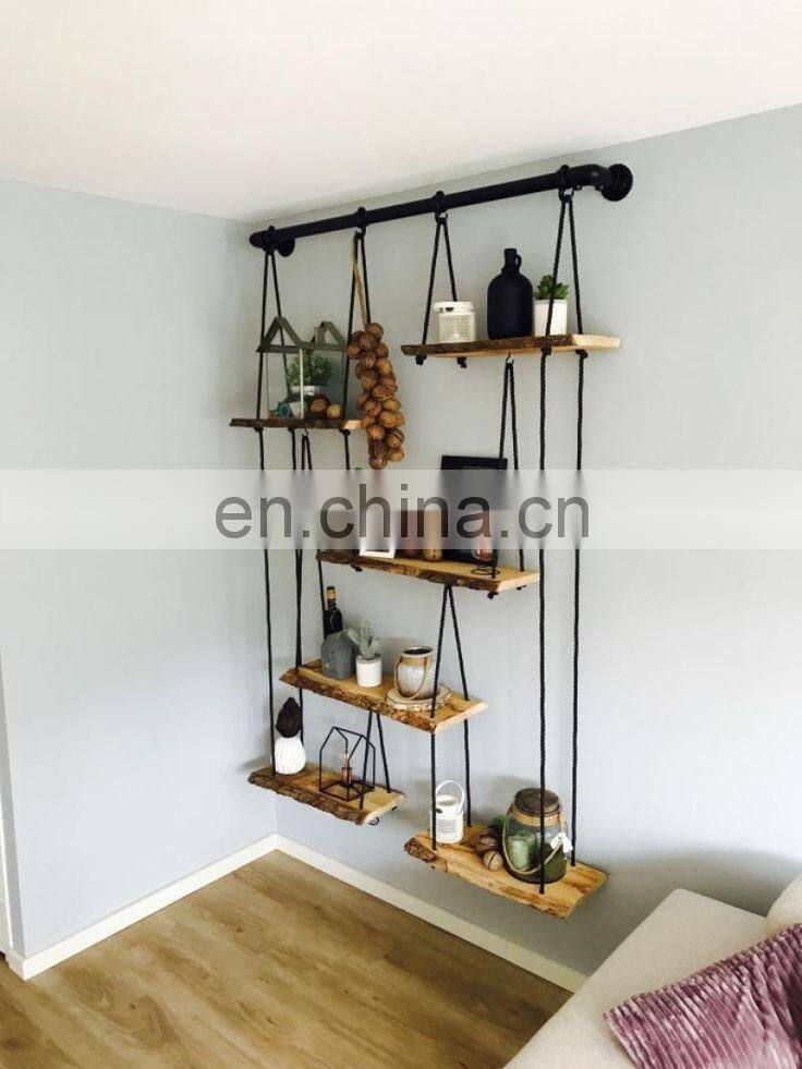 Boho Decor Wall Hanging 3 Tier Rope Wooden Floating wall hanging Shelf