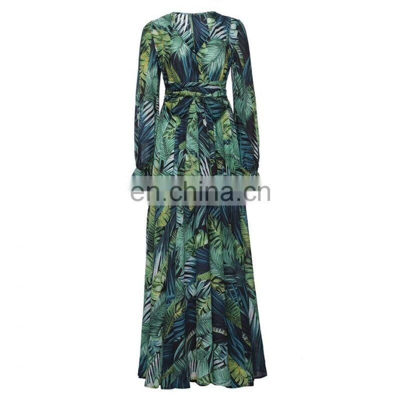 Ladies sexy holiday dress irregular floral print bohemian dress deep V big swing beach dress plus size