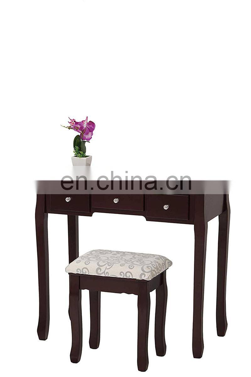 Brown Dressing Table with Stool and LED Lights with 5 Drawers and Mirror Dresser Furniture Dresser Makeup Table