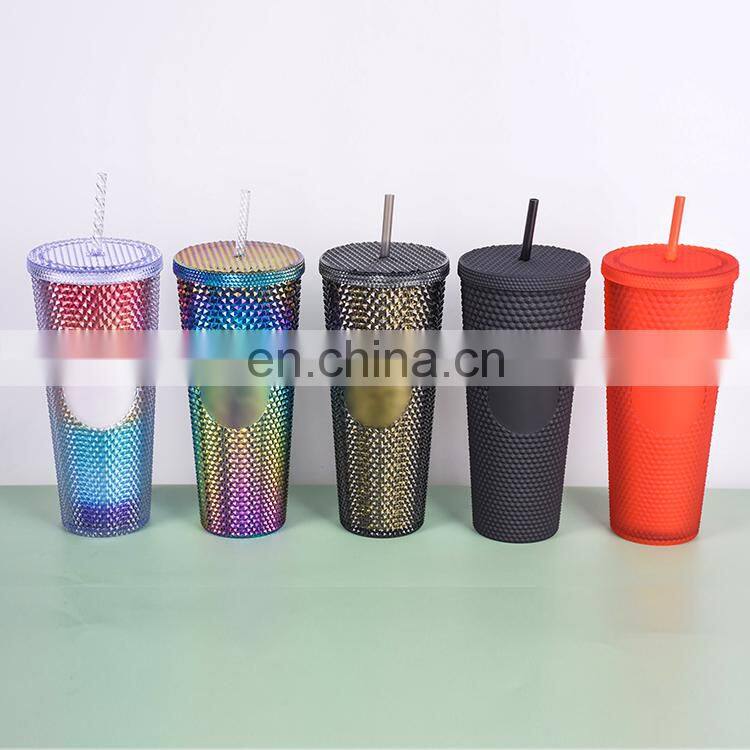 2021 Hot Selling Studded Matte Cup Double Wall Plastic Tumbler Studded Tumbler Cups with Lid And Straw