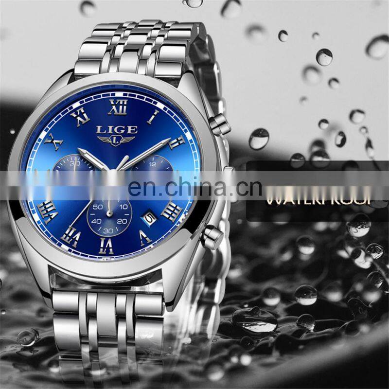 Lige 9852 24 Hour Date Men Quartz Watch Reloj Waterproof Clock Luxury Leather Watches Men Lige Brand
