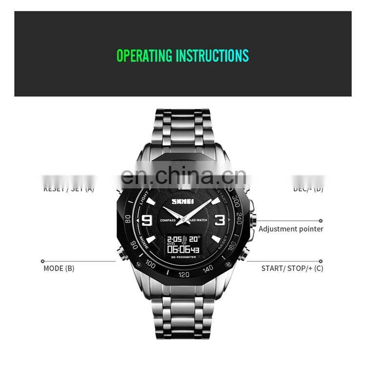 SKMEI 1464 Minimalist Analog Digital Men Business Watches Stainless Steel OLED Display Compass Sports Watch