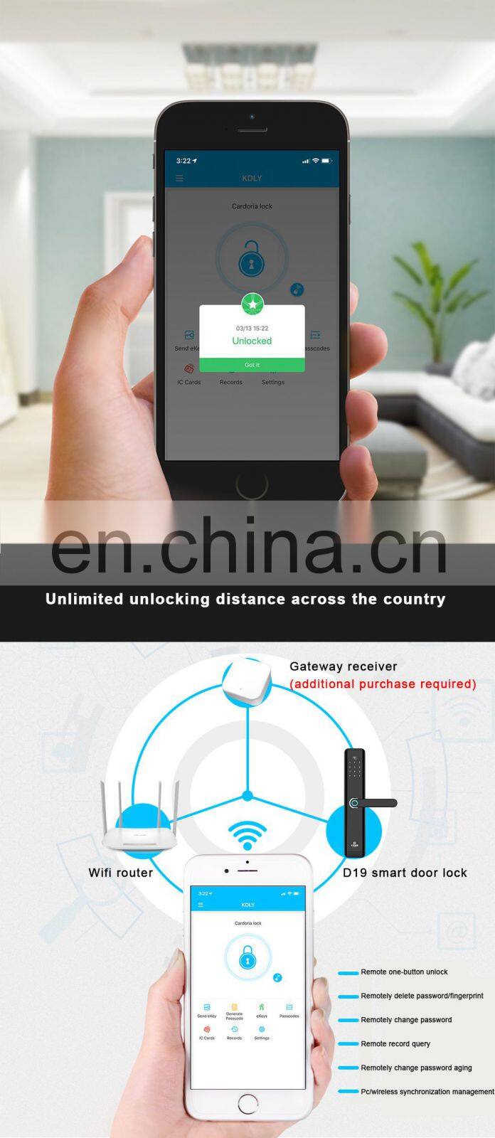 High Security Digital Biometric Fingerprint Door Lock Smart Lock WiFi App For Apartment