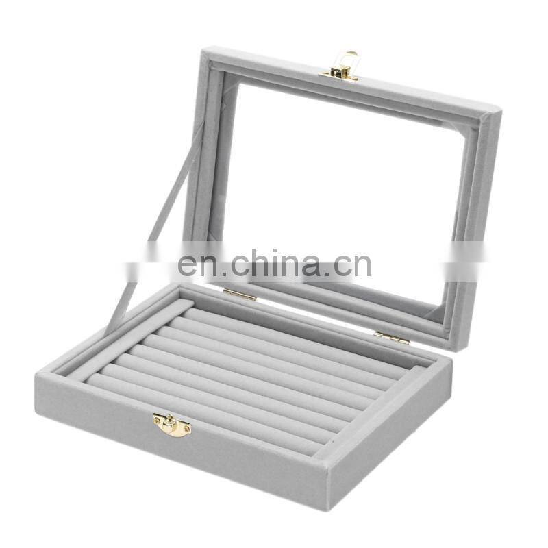 Velvet Glass Ring Earring Jewelry Display Organizer Box Tray Holder Storage Case