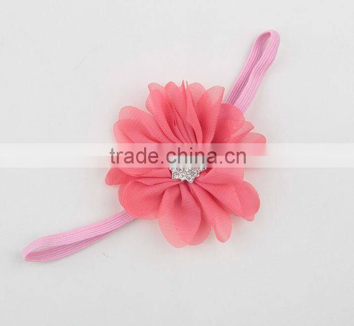 2015 new born baby chiffon elastic hairband headband flower accessories for babies MY-AD00017