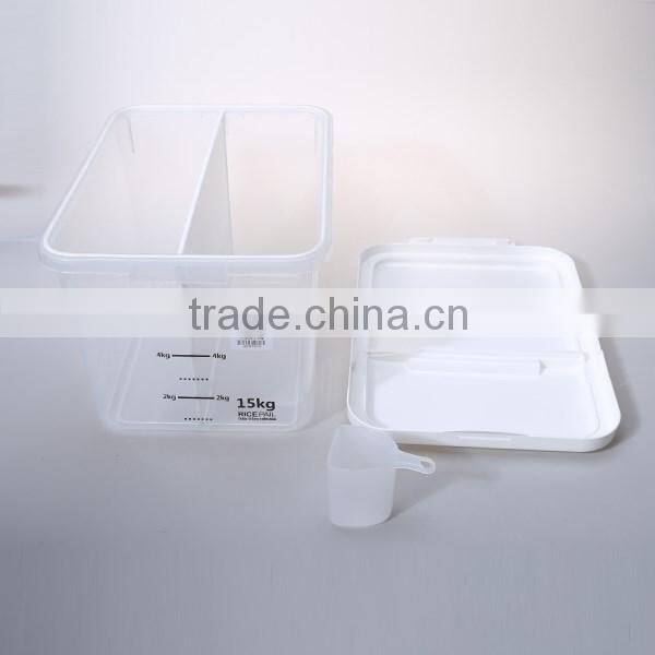 Transparent 15L Plastic Dry Food Container with Compartment