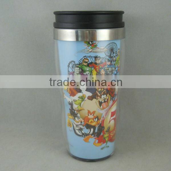 gift plastic outer shell, stainless steel inner tea mug