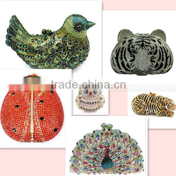 luxury flowers and bird pattern box clutch crystal stone evening bag