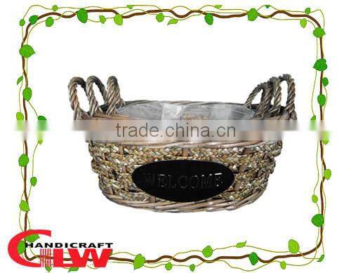 Set of 3 wood chip and willow garden basket,willow flower pots with plastic lining