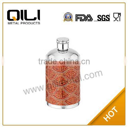 Hot sale glitter leather wrapped mini hip flask