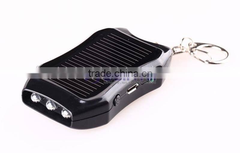 300LM High Light 1200mah Solar Battery 3 LED Flashlight with Keychain