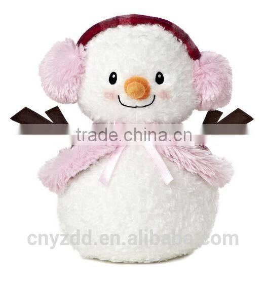 Bundled Up Snowlady Plush Toy/Funny SnowLay with Pink Earmuff/Soft Stuffed Toy Smiling Snowman