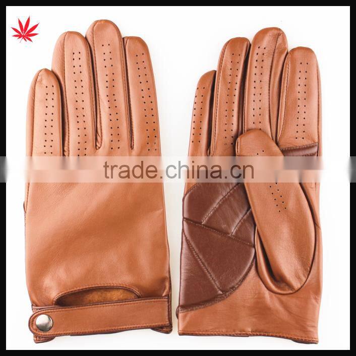 2015 new style brown sheepskin and pu leather gloves with belt