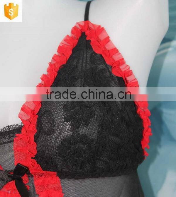 OEM Sexy open transparent black -red sleeping dress,babydoll lingerie