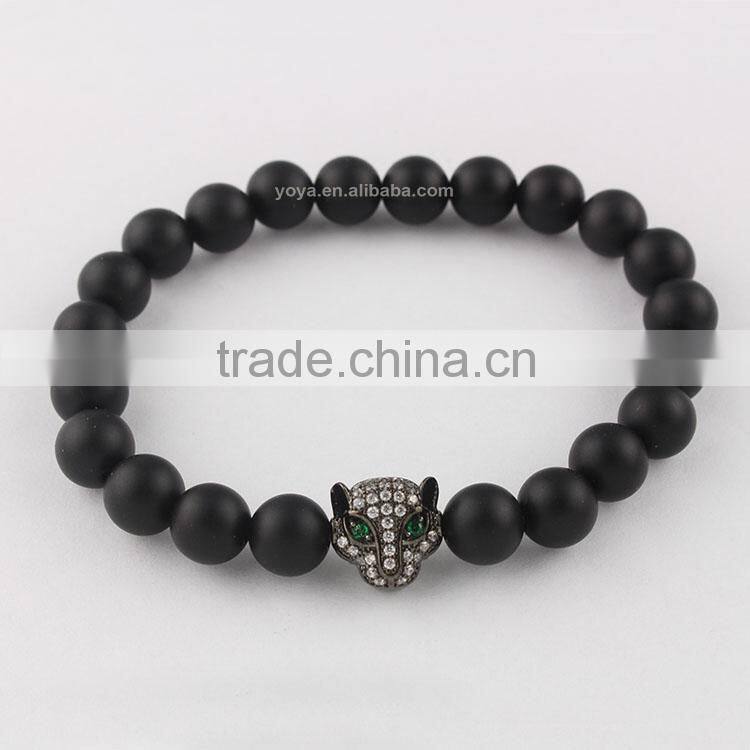 BRH0914 Polished onyx& gold pleated bicone brass bead craff macrame bracelet