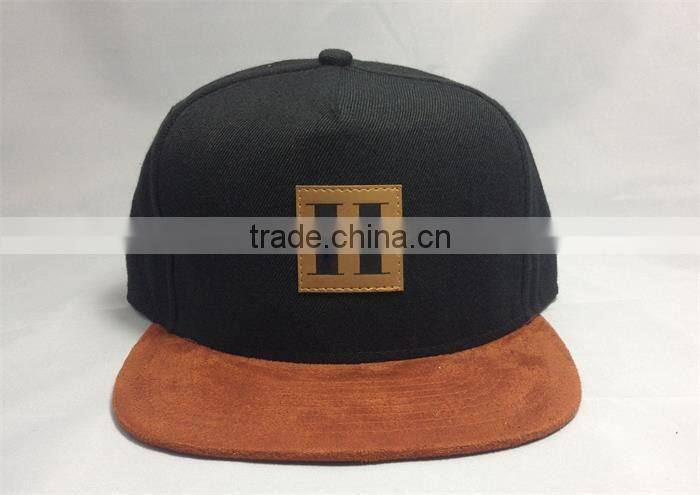 custom 5 panel cotton suede brim snapback hats era leather patch snapback cap