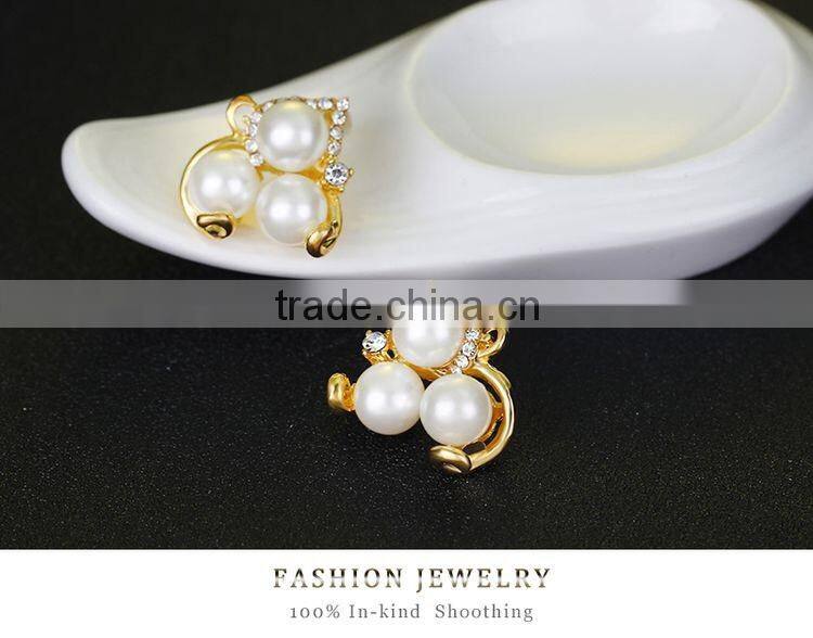 Gold Plated Elegant Fashion Inlaid Crystal Jewelry Sets Imitation Pearl Earrings Necklaces Ring Set For Women Wedding