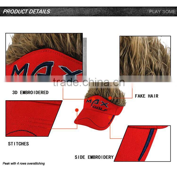 China Guangzhou red and white visor cap with fake hair