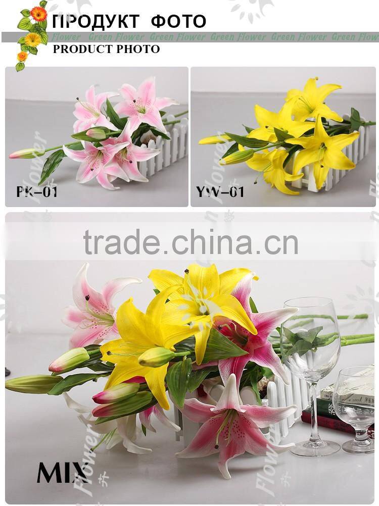 greenflower 2016 Wholesale 3 heads big Latex PU Artificial Flowers Lily Real Touch Bouquet Wedding decrations flowers