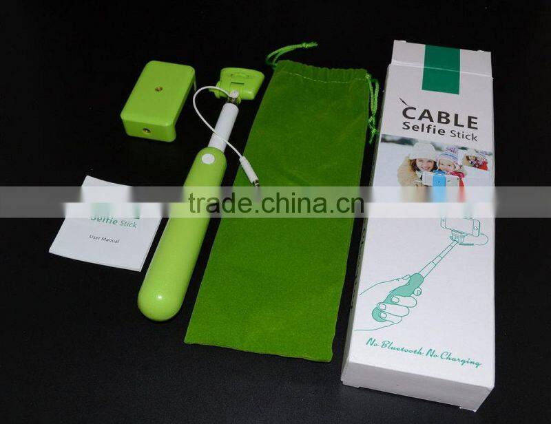 2015 Hot sale EXW monopad selfie stick wired selfie monopad for android and IOS smart cell phone christmas pink gift for girl