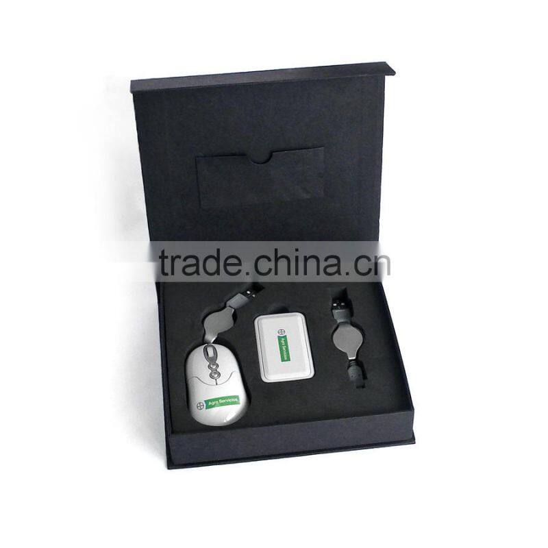 Portable Corporate wireless foldable mouse and usb hub travel gift set for laptop