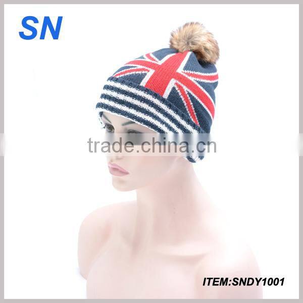 wholesale pom pom winter knitted beanie hat scarf set