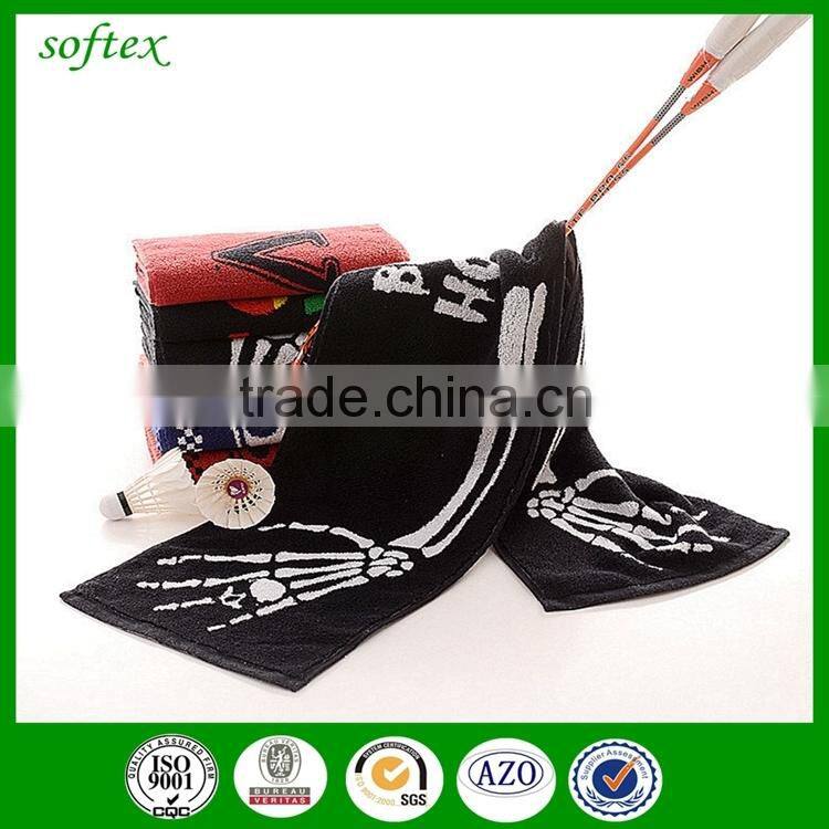 china supply 25x100cm 100 cotton high quality jacquard logo sport towel