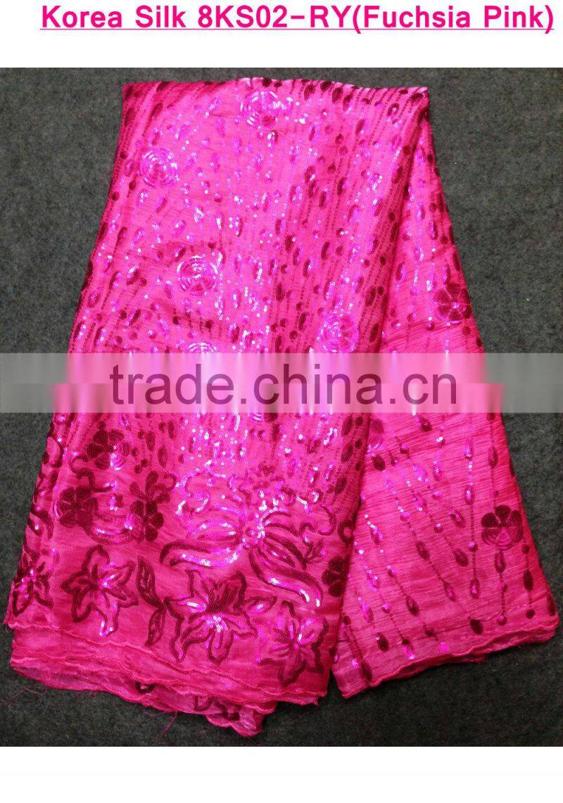 Kapok flower embroidery light weight smooth touch korea silk fabrics