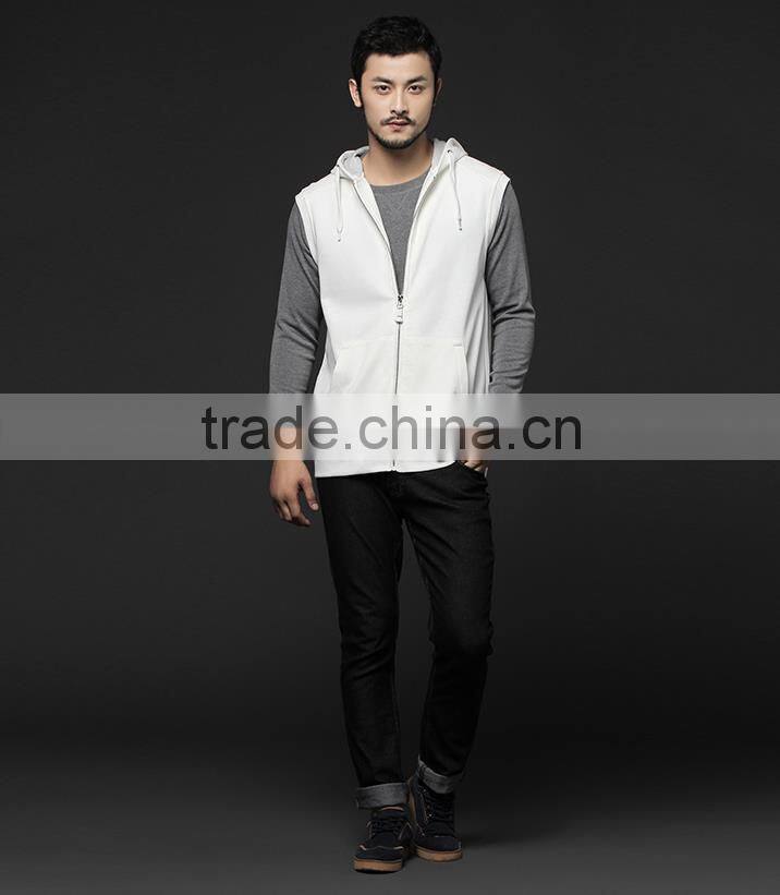 wholesale mens pure color zipper sleeveless gym hoodie