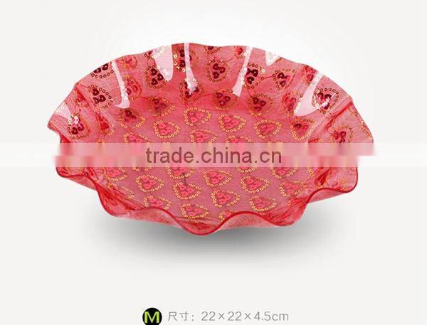 2015 complanate red transparent acrylic fruit plate dry fruit plate