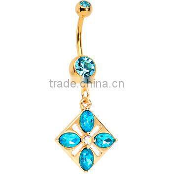 Blue Zircon Gold Anodized Dangle Belly Ring