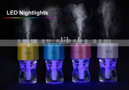 Portable Mini Air Diffuser USB Bottle Cap Humidifier with LED Night Light
