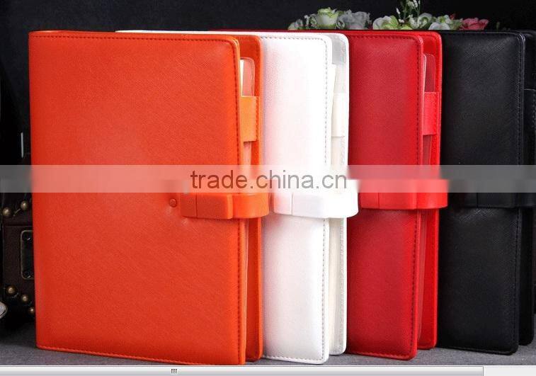 Leather notebook gift set with power bank & usb flash drive & pen